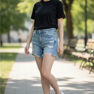 American Eagle Light Blue Distressed Denim Shorts